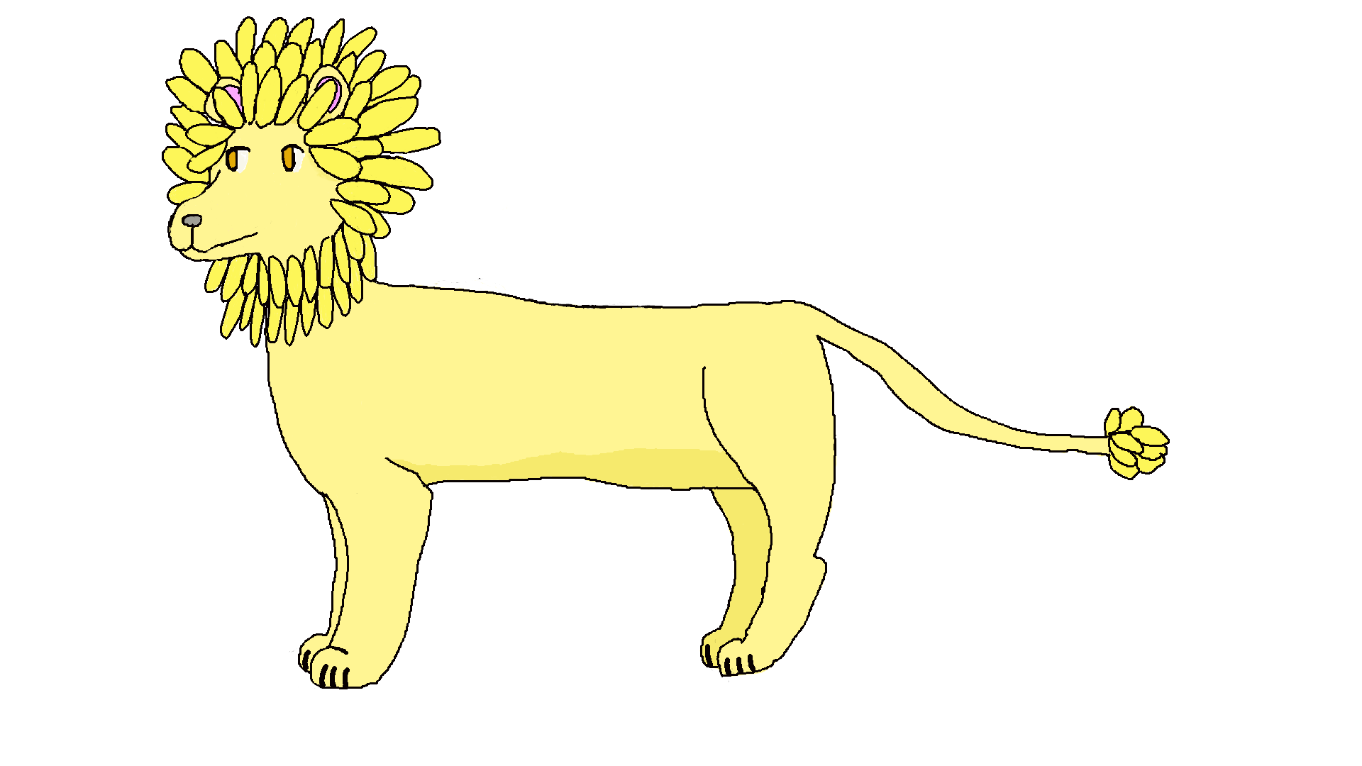 a drawing of a lion with dandelion petals instead of of a mane and tailtip